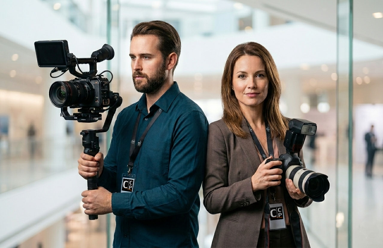 Commercial photographer capturing trade show exhibitor booth in Chicago